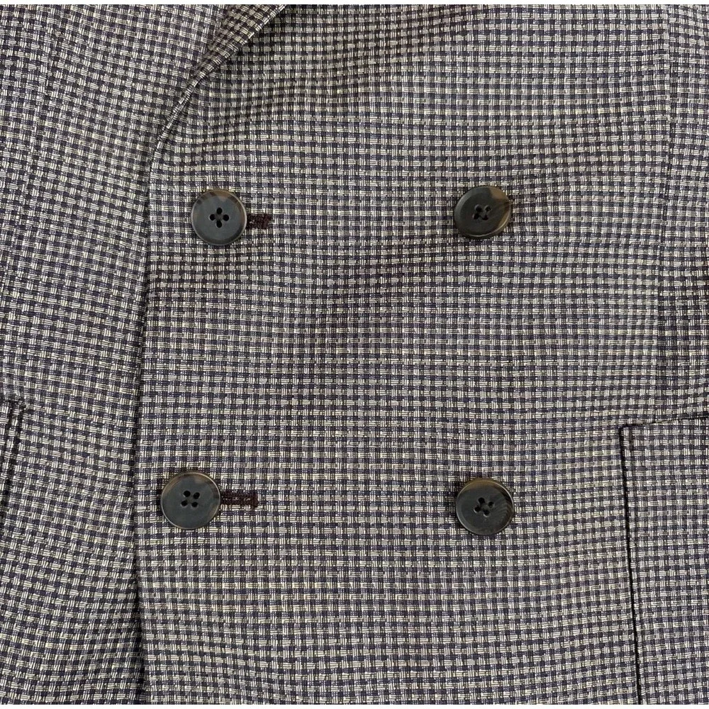 Express Blazer Sport Coat Mens 40S Brown Check Tweed Double Breasted Slim Fit